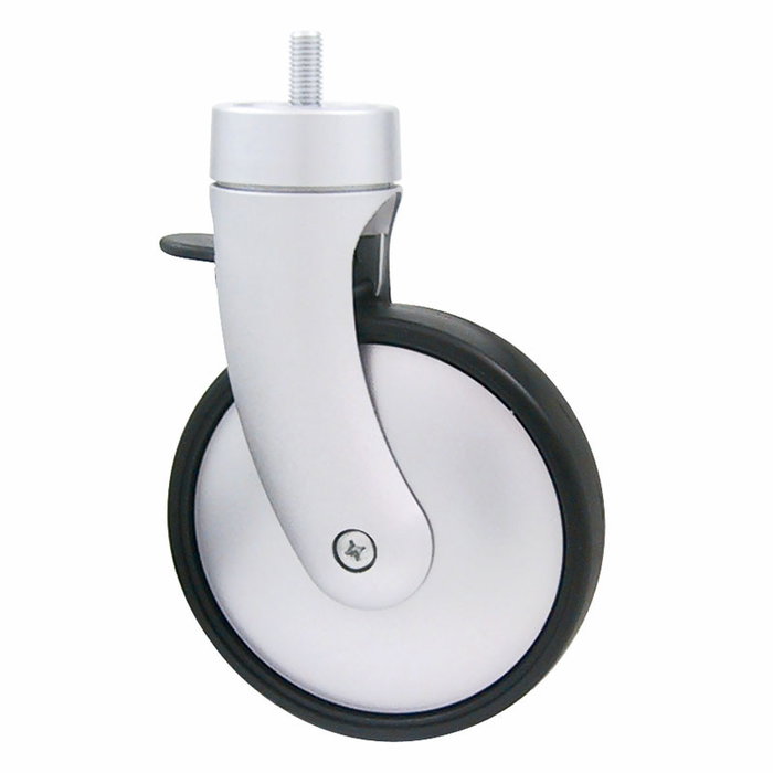 STAMPMATIC Roue Giratoire Road avec Frein Aluminium Ø130 H185 M10 ER, Charge 130kg, Finition RAL 9006 R9006 STAMPMATIC Roue Giratoire Road avec Frein Aluminium Ø130 H185 M10 ER, Charge 130kg, Finition RAL 9006 R9006