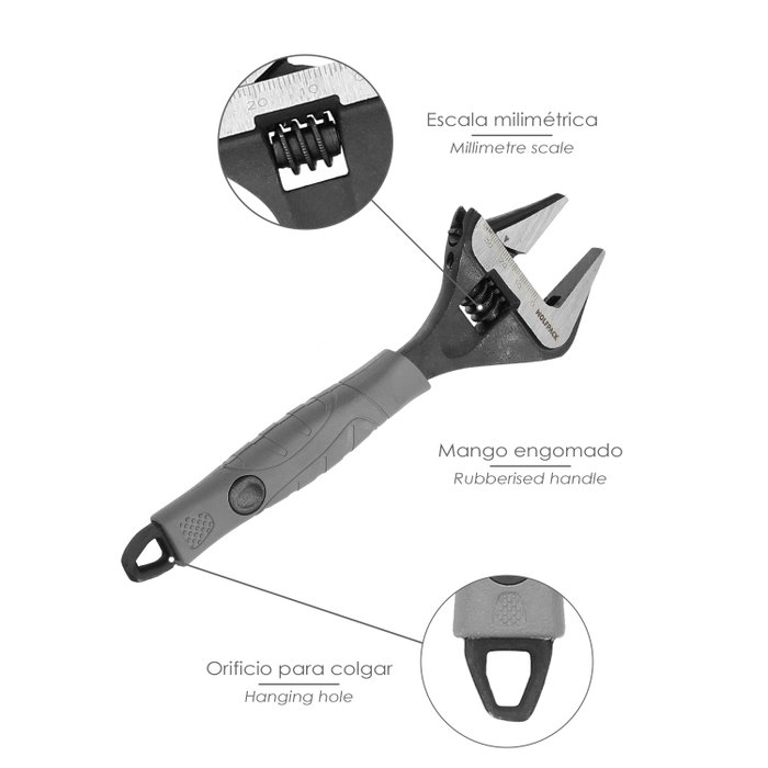 WOLFPACK LINEA PROFESIONAL Clé Réglable Compacte Grande Ouverture 8 pouces