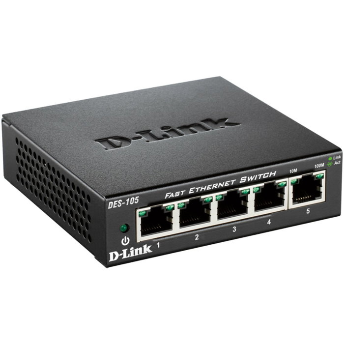 D-Link Switch Fast Ethernet 5 Ports 10/100 Mbps Plug and Play, DES-105, Boîtier Métal Silencieux, Qualité de Service QoS, Technologie Green D-Link Switch Fast Ethernet 5 Ports 10/100 Mbps Plug and Play, DES-105, Boîtier Métal Silencieux, Qualité de Service QoS, Technologie Green