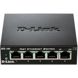 D-Link Switch Fast Ethernet 5 Ports 10/100 Mbps Plug and Play, DES-105, Boîtier Métal Silencieux, Qualité de Service QoS, Technologie Green