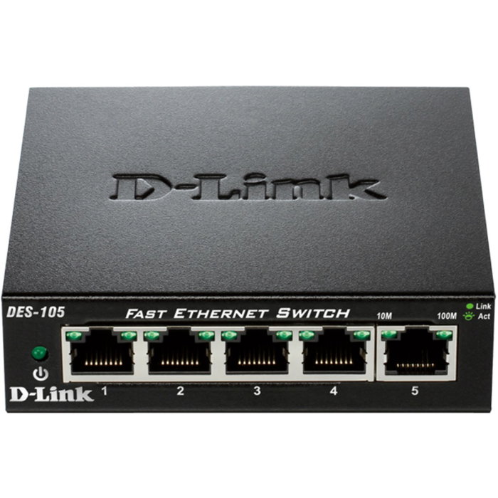D-Link Switch Fast Ethernet 5 Ports 10/100 Mbps Plug and Play, DES-105, Boîtier Métal Silencieux, Qualité de Service QoS, Technologie Green D-Link Switch Fast Ethernet 5 Ports 10/100 Mbps Plug and Play, DES-105, Boîtier Métal Silencieux, Qualité de Service QoS, Technologie Green