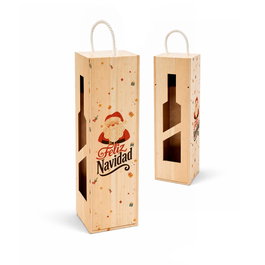 Funny Xmas Boîte en bois pour bouteille avec décoration de Noël, 10 x 10 x 36 cm