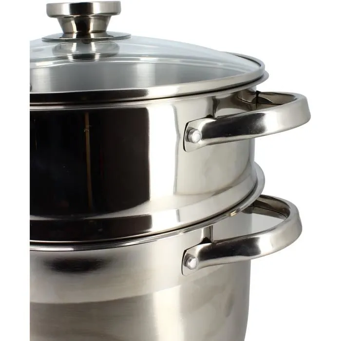 Menastyl 4615450 Couscoussier inox 10 litres avec couvercle verre, compatible induction, tous feux