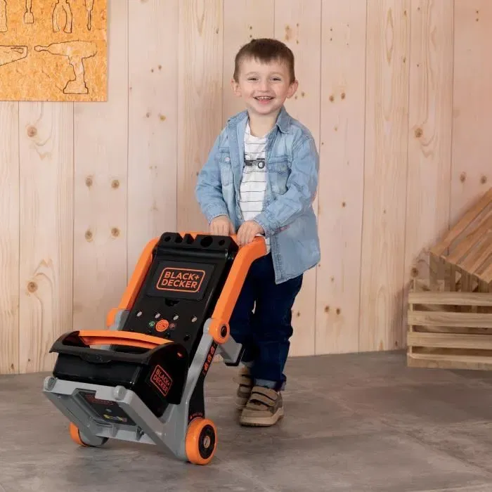 Smoby - Diable 3 en 1 avec boîte à outils - 19 accessoires - Licence Black+Decker - Fabriqué en France - Pour enfants à partir de 3 ans