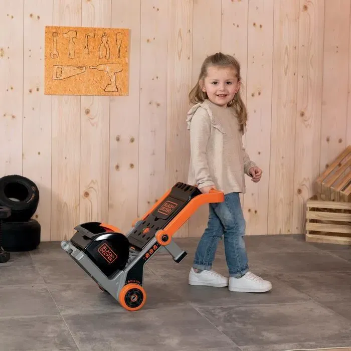 Smoby - Diable 3 en 1 avec boîte à outils - 19 accessoires - Licence Black+Decker - Fabriqué en France - Pour enfants à partir de 3 ans