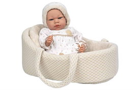 Muñecas Arias Muñeca Elegance 40 cm Andie Beige avec landau, mécanisme de pleurs et sac Try Me
