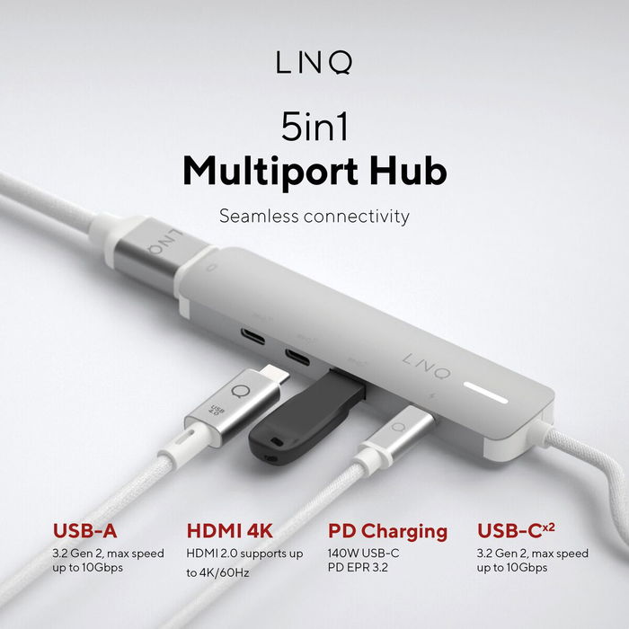 Hub USB Linq Byelements LQ49051 Blanc Gris