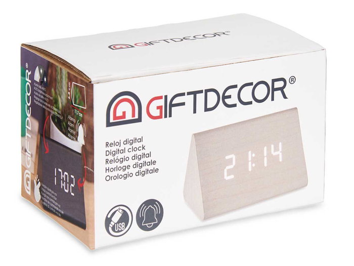 Giftdecor Réveil numérique blanc 11.7x7.5x8 cm bois MDF plastique PVC USB (Set de 12)