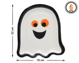 Pack de 6 Assiettes Fantôme Blanc 18x22cm pour Fêtes d'Halloween