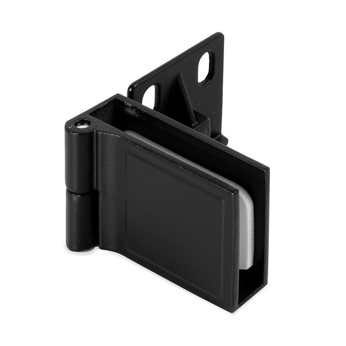 HERRAJES ALK Bisagra Paire de gonds de porte intérieure en verre sans perçage, finition noir, ouverture 170°, verre max. 5 mm, en zamak HERRAJES ALK Bisagra Paire de gonds de porte intérieure en verre sans perçage, finition noir, ouverture 170°, verre max. 5 mm, en zamak