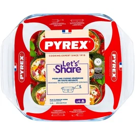 Pyrex Let's Share Plat à four carré en verre 29 x 23 cm - Résistant jusqu'à 300°C