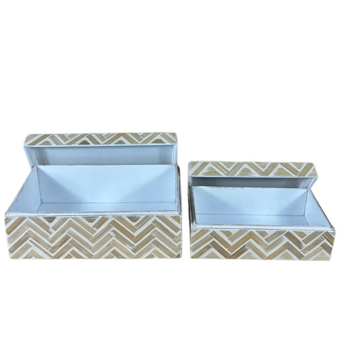 Set de boîtes décoratives Home ESPRIT Blanc Marron Résine Bambou Tropical (2 Unités)