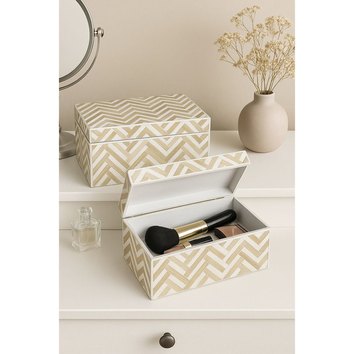 Set de boîtes décoratives Home ESPRIT Blanc Marron Résine Bambou Tropical (2 Unités)