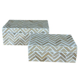 Set de boîtes décoratives Home ESPRIT Blanc Marron Résine Bambou Tropical (2 Unités)