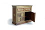 Giner y Colomer Commode en Bois d'Acacia Massif Style Éthnique avec Applications Céramique et Bronze, Coloris Cerisier, 90x105x40 cm