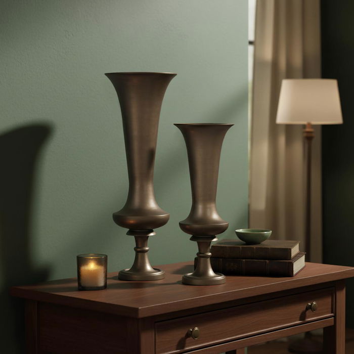 Giner y Colomer Fabrica2 Lot de 2 vases décoratifs en aluminium avec finition bronze vieilli - Grand 80x20cm, Petit 62x25cm