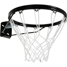 Panier de basket Duncan, panneau 45 cm avec système à ressort pour stabilité et filet toutes saisons, structure en acier laqué noir