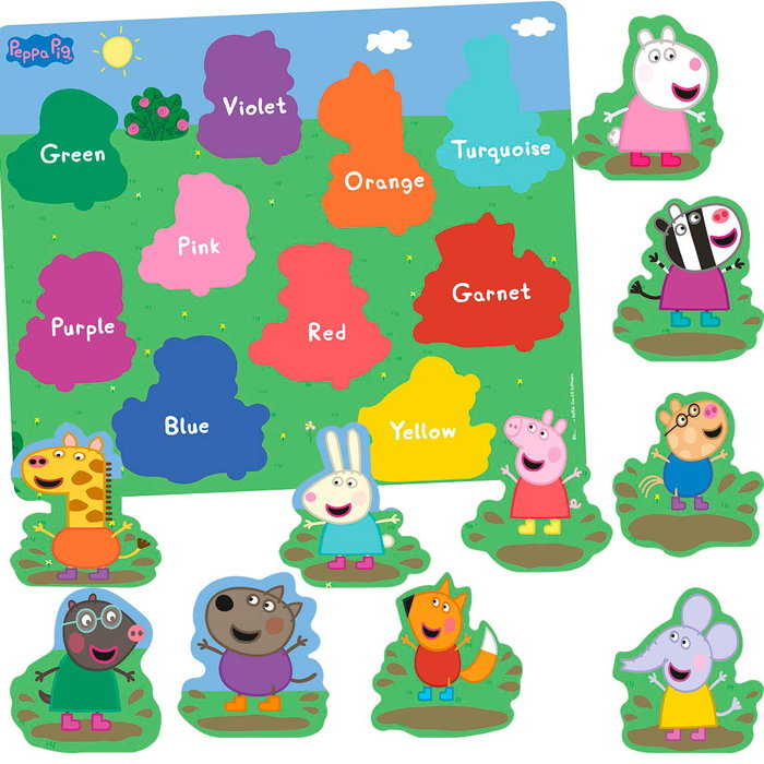 Peppa Pig - Puzzle en bois 10 pièces pour apprendre les couleurs - Développement motricité fine - Dès 24 mois - DEQUBE
