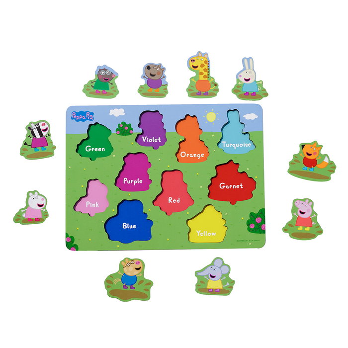 Peppa Pig - Puzzle en bois 10 pièces pour apprendre les couleurs - Développement motricité fine - Dès 24 mois - DEQUBE
