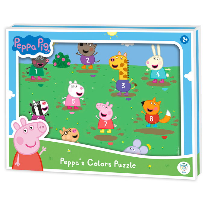 Peppa Pig - Puzzle en bois 10 pièces pour apprendre les couleurs - Développement motricité fine - Dès 24 mois - DEQUBE