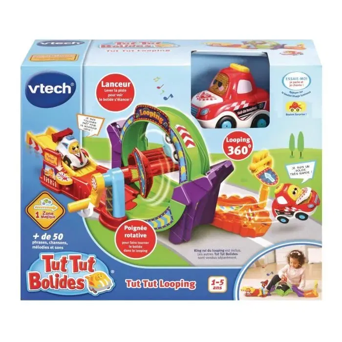 VTECH Tut Tut Bolides - Circuit miniature Tut Tut Looping + King Jaune pour enfants de 12 mois et plus (Langue française)