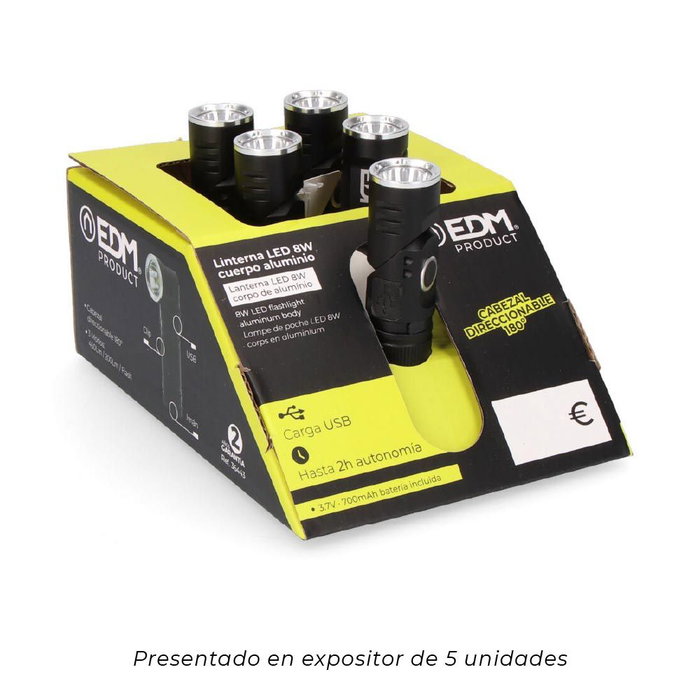 Lampe Torche LED EDM 36443 8 W 450 lm Tête rotative Rechargeable Mini
