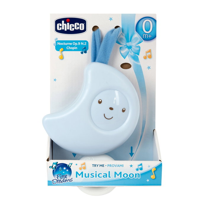 Chicco Boîte Musicale Luna Musical Bleue avec Berceuses - Attache Lit et Poussette
