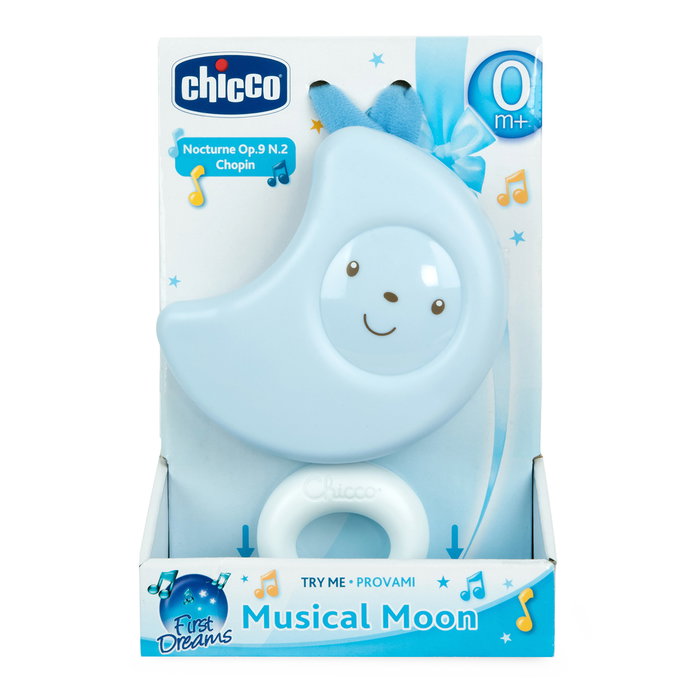 Chicco Boîte Musicale Luna Musical Bleue avec Berceuses - Attache Lit et Poussette