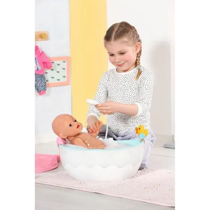 Baby Born Baignoire pour poupée avec effets lumineux et sonores, pomme de douche électronique et canard de bain amovible - Dès 3 ans - Bleu et gris Baby Born Baignoire pour poupée avec effets lumineux et sonores, pomme de douche électronique et canard de bain amovible - Dès 3 ans - Bleu et gris