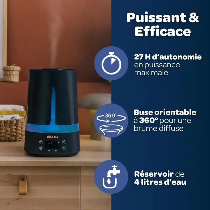 Beaba Humidificateur Zen Air 920416 - Air Humide Bébé, Autonomie 27h, Veilleuse 7 Couleurs, Buse 360°, Réservoir Amovible - Night Blue