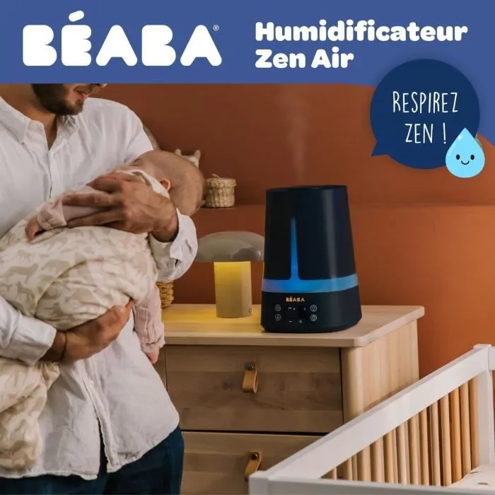 Beaba Humidificateur Zen Air 920416 - Air Humide Bébé, Autonomie 27h, Veilleuse 7 Couleurs, Buse 360°, Réservoir Amovible - Night Blue