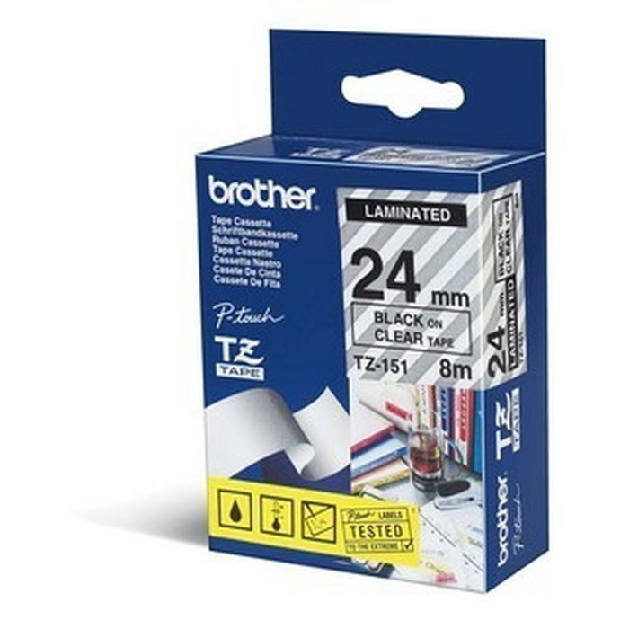 Brother Ruban Laminé TZE-151 Noir sur Transparent 12 mm