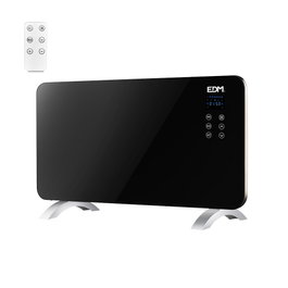 EDM Convecteur avec plaque de cristal 1500 W, 2 niveaux de puissance, programmateur 24h/semaine, télécommande, noir