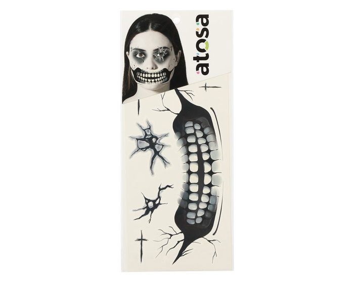 Atosa Tatouage facial de crâne sombre avec grandes dents et œil déchiré