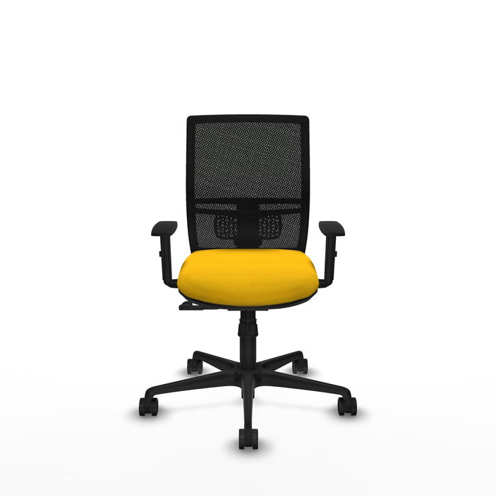 Chaise Yunquera Synchro 4 positions tissu Jaune Maille Noir Base en nylon noir Accoudoir 1D Sans appui-tête Roulettes 65mm nylon