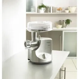 Kenwood MG700 Hachoir à Viande Électrique 2000W 3 kg/min - 3 Grilles, 2 Adaptateurs Saucisses, 1 Adaptateur Kebbés - Aluminium Brossé