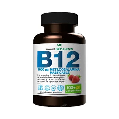Vermont Supplements Vitamine B12 1000 mcg Comprimés à Mâcher Goût Fraise 120 Comprimés Vermont Supplements Vitamine B12 1000 mcg Comprimés à Mâcher Goût Fraise 120 Comprimés