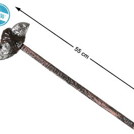 Accessoire Marteau Préhistorique 55 cm Tête Argentée et Manche Texturisé pour Déguisement Costume Cavernicole