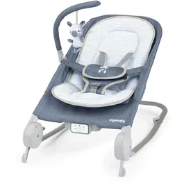 Ingenuity Happy Belly Rock-to-Bounce Massage Seat - Transat à bascule pour bébé avec massage du ventre, Chambray, pliage ultra-compact et sac de rangement