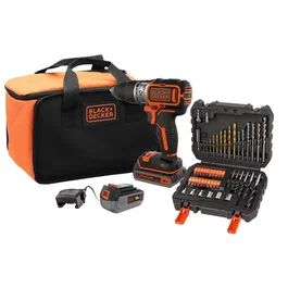 Black + Decker Perceuse à percussion sans fil 18V avec 2 batteries et 50 accessoires