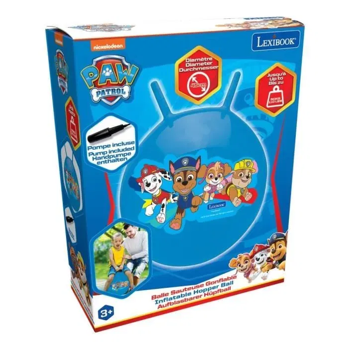 Lexibook - Balle sauteuse gonflable Pat' Patrouille, 45 cm, pour enfant 3 ans et plus, pompe incluse, motricité, résistante (jusqu'à 50 kg)