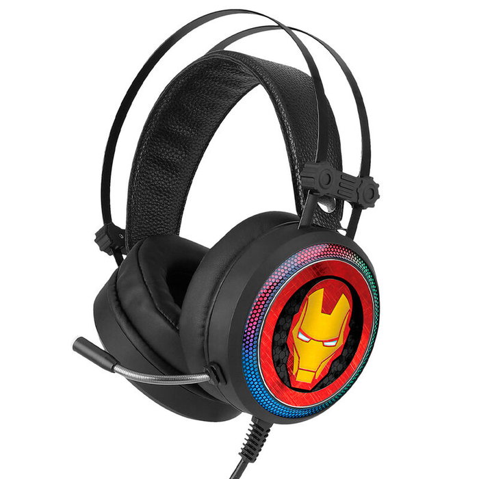ERT GROUP - Casque de Gaming Iron Man Marvel avec Microphone Flexible, Son Surround 7.1, Éclairage LED, Câble USB et Jack de 2.2m, Diamètre 5.7cm ERT GROUP - Casque de Gaming Iron Man Marvel avec Microphone Flexible, Son Surround 7.1, Éclairage LED, Câble USB et Jack de 2.2m, Diamètre 5.7cm