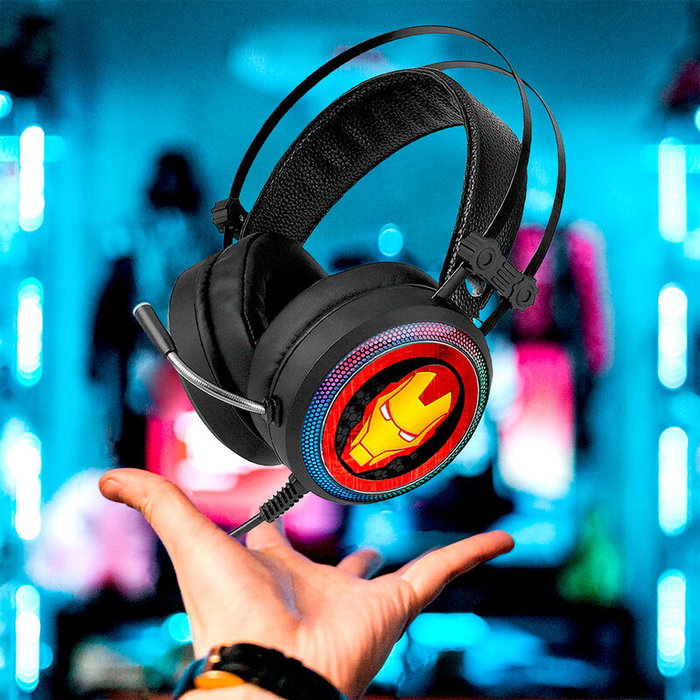 ERT GROUP - Casque de Gaming Iron Man Marvel avec Microphone Flexible, Son Surround 7.1, Éclairage LED, Câble USB et Jack de 2.2m, Diamètre 5.7cm ERT GROUP - Casque de Gaming Iron Man Marvel avec Microphone Flexible, Son Surround 7.1, Éclairage LED, Câble USB et Jack de 2.2m, Diamètre 5.7cm