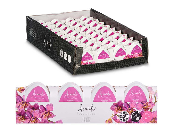 Acorde Coffret 4 Désodorisants Gélifiés Orchidée, 50g Boîte, Dimensions 24x7x4 cm (Set de 12)