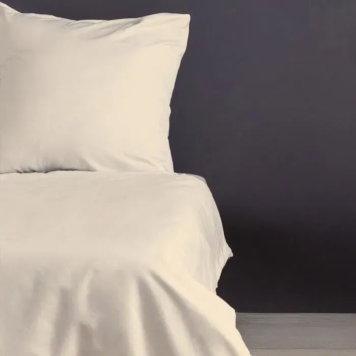 Ensemble de Literie King en Satin de Coton 100% - Housse de Couette 220 x 240 cm + 2 Taies d'Oreiller 60 x 60 cm - Crème