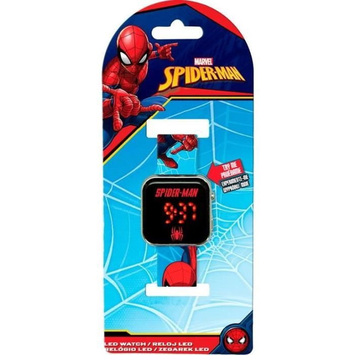 Kids Licensing Montre LED Spiderman Rouge avec affichage digital et lumière Kids Licensing Montre LED Spiderman Rouge avec affichage digital et lumière