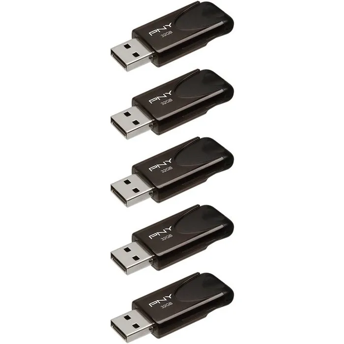 PNY Attaché 4 - Pack de 5 Clés USB 2.0 32 Go - Design Durable avec Attache Porte-Clés