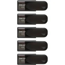 PNY Attaché 4 - Pack de 5 Clés USB 2.0 32 Go - Design Durable avec Attache Porte-Clés