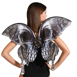 Ailes de papillon noires avec motif de crânes pour Halloween - Accessoire costume gothique et fantaisie
