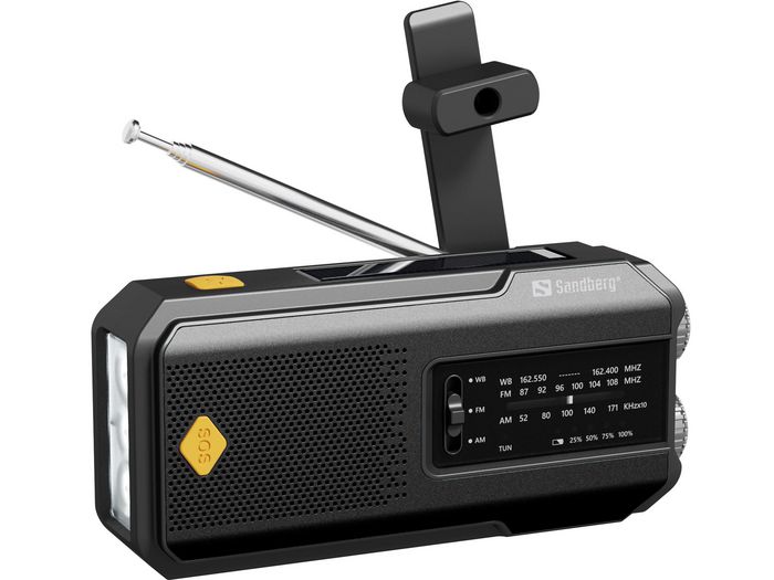 Sandberg Survivor Radio All-in-1 2000 - Radio AM/FM portable avec panneau solaire, power bank 2000 mAh, lampe de poche et manivelle